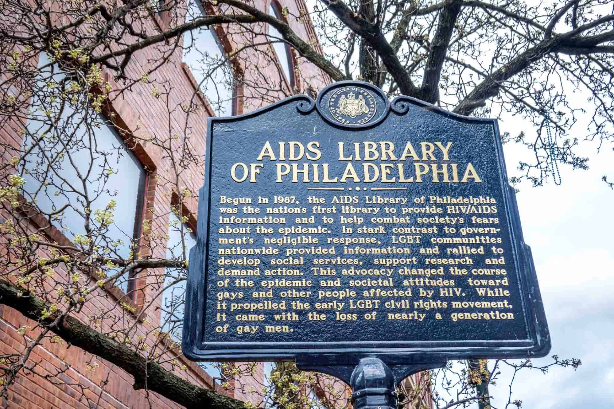 Sign honoring the spot of the AIDS Library of Philadelphia