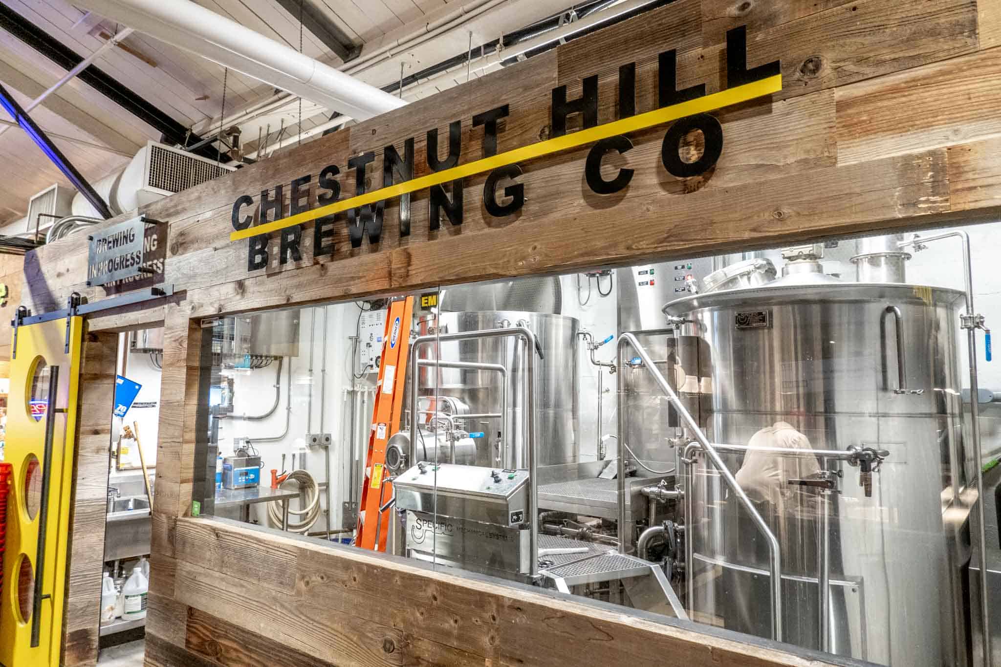 Brewing equipment at Chestnut Hill Brewing Co.