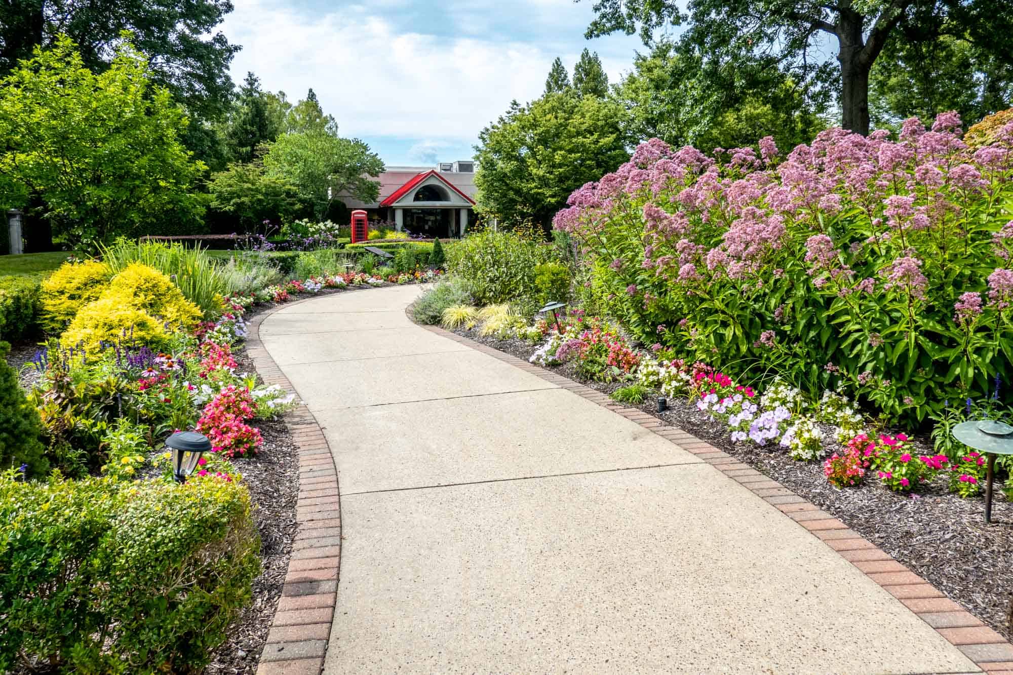 Gardens and concrete pathway