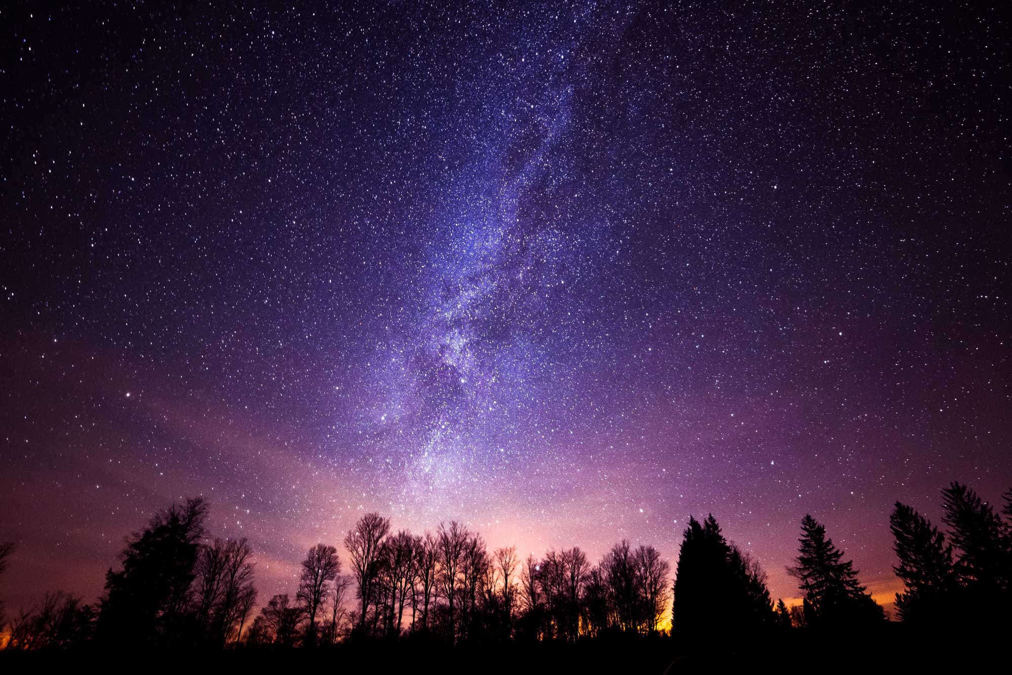 Star photo of Milky Way galaxy above trees at night