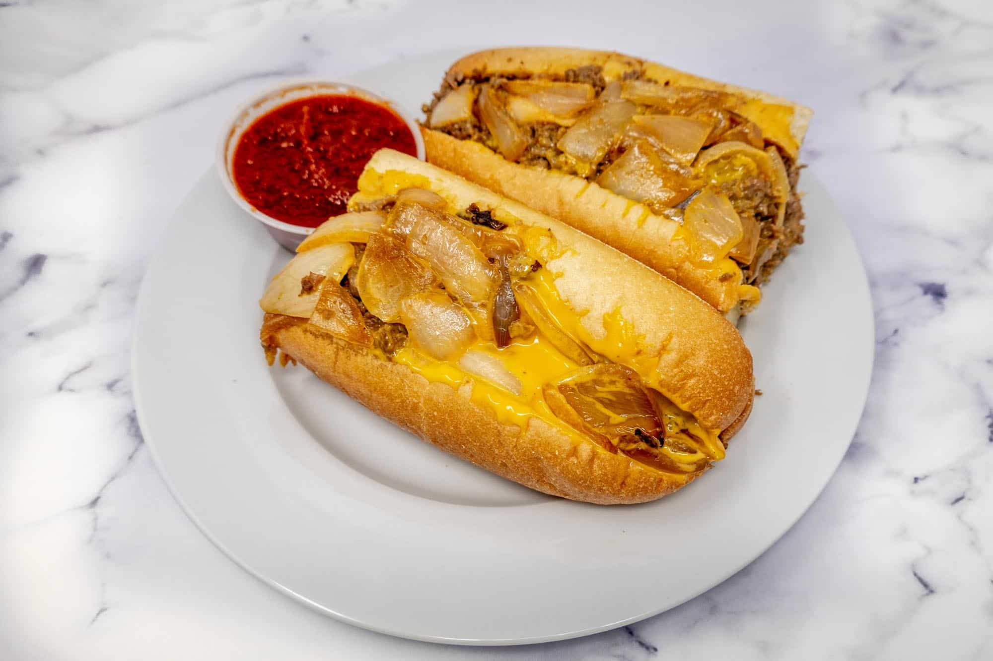 Cheesesteak on plate.