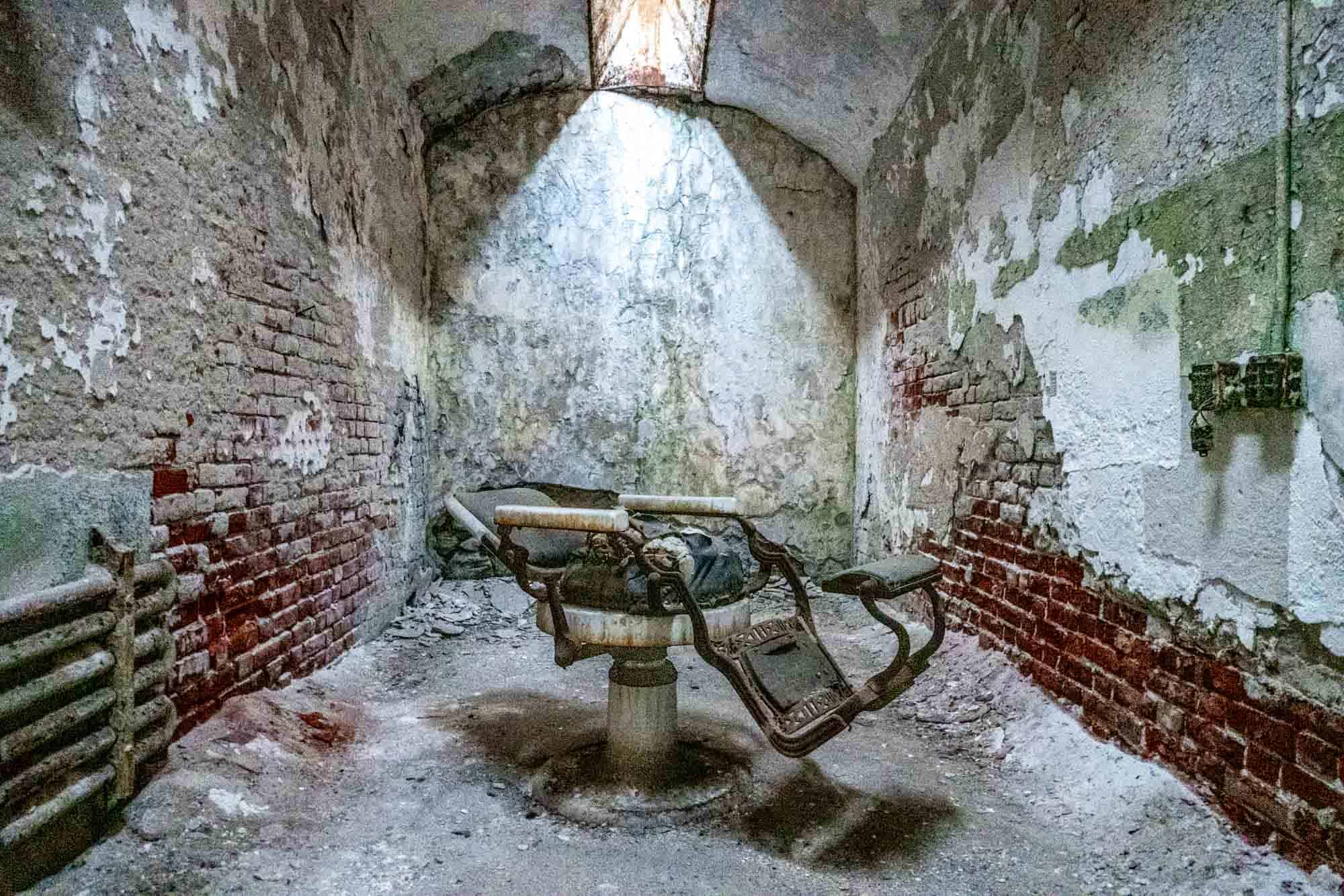 Dental chair in abandoned prison