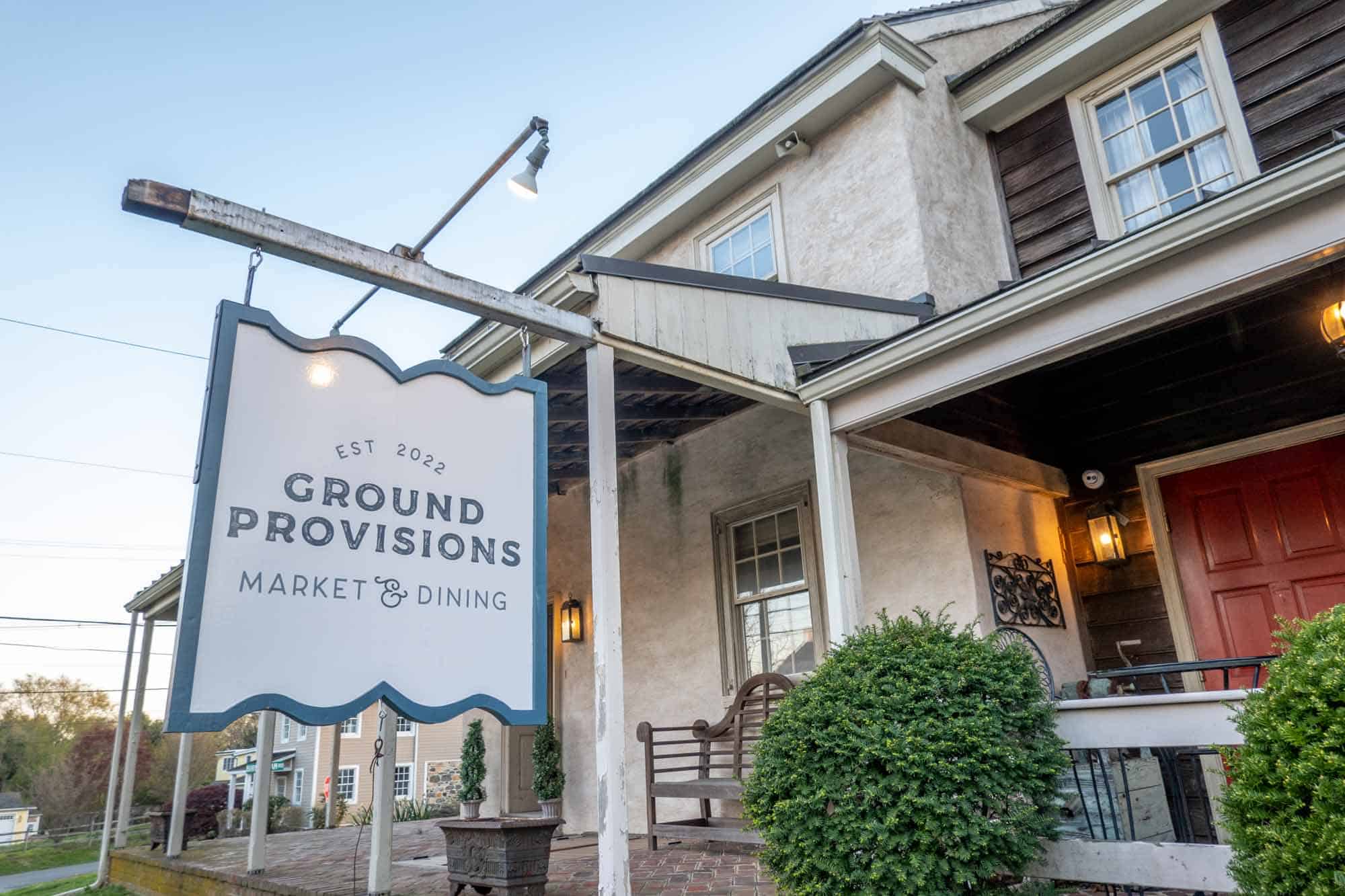 Sign saying Ground Provisions Market & Dining