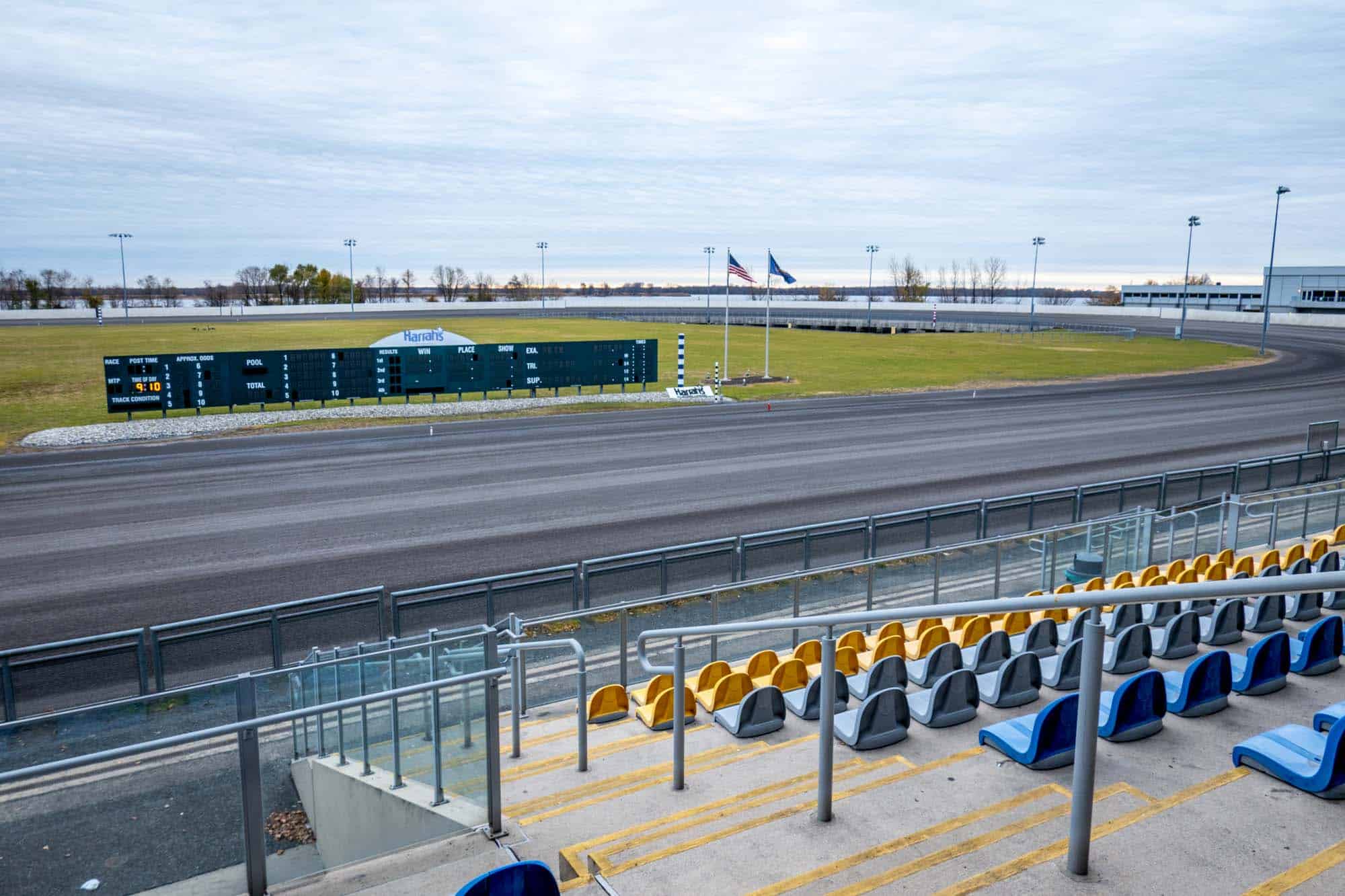 Horse racing track and stands at Harrah's.