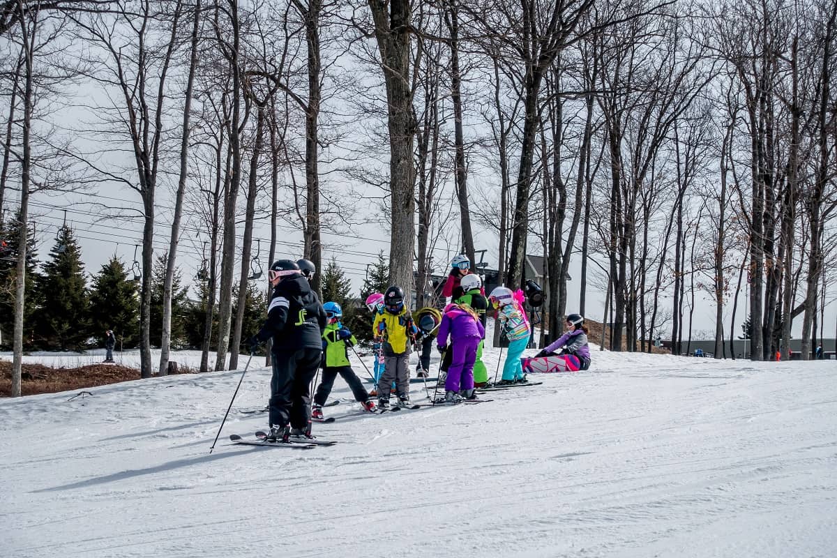 Kids learning how to ski