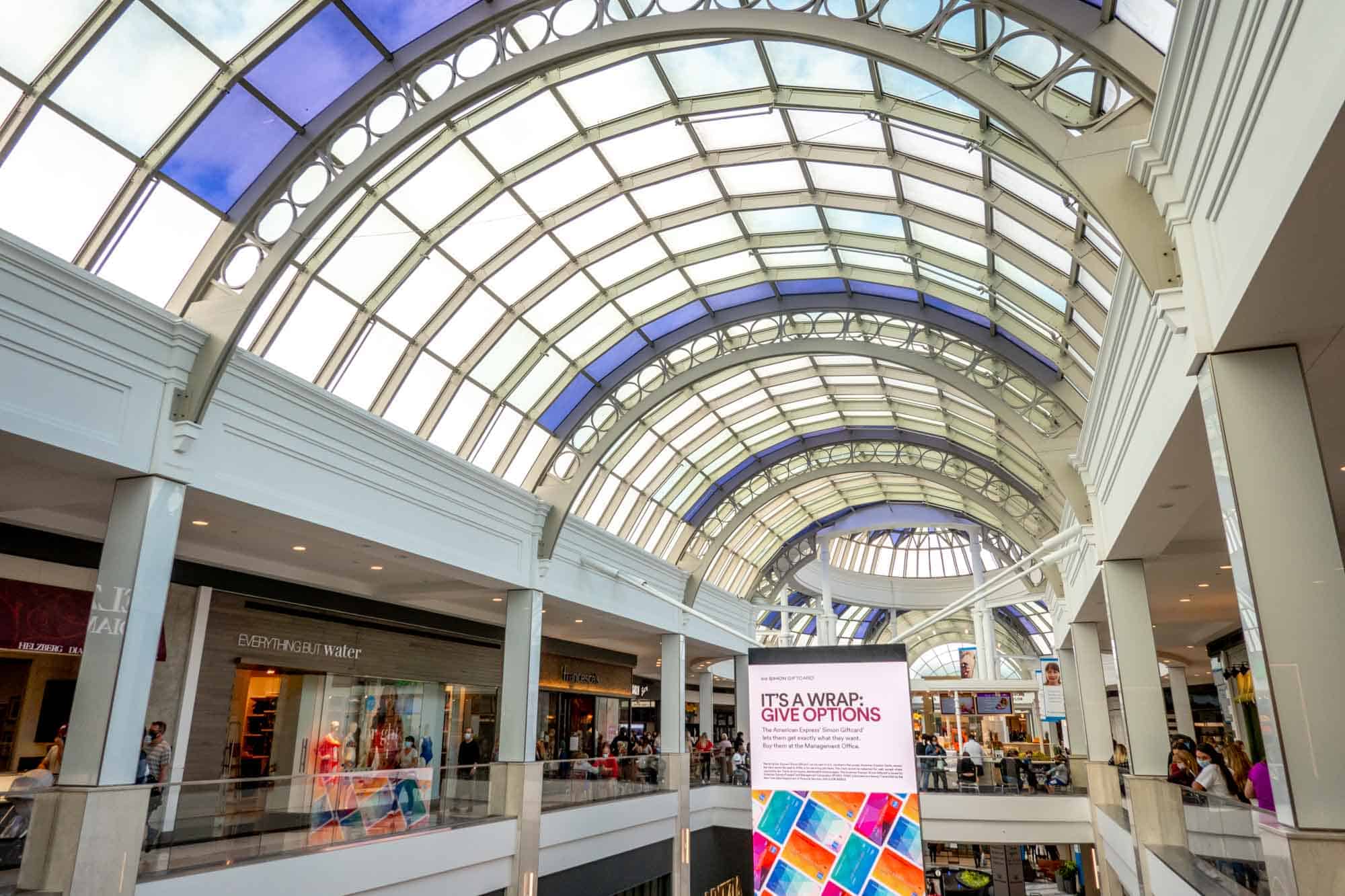 Arched ceiling inside a two-story shopping mall