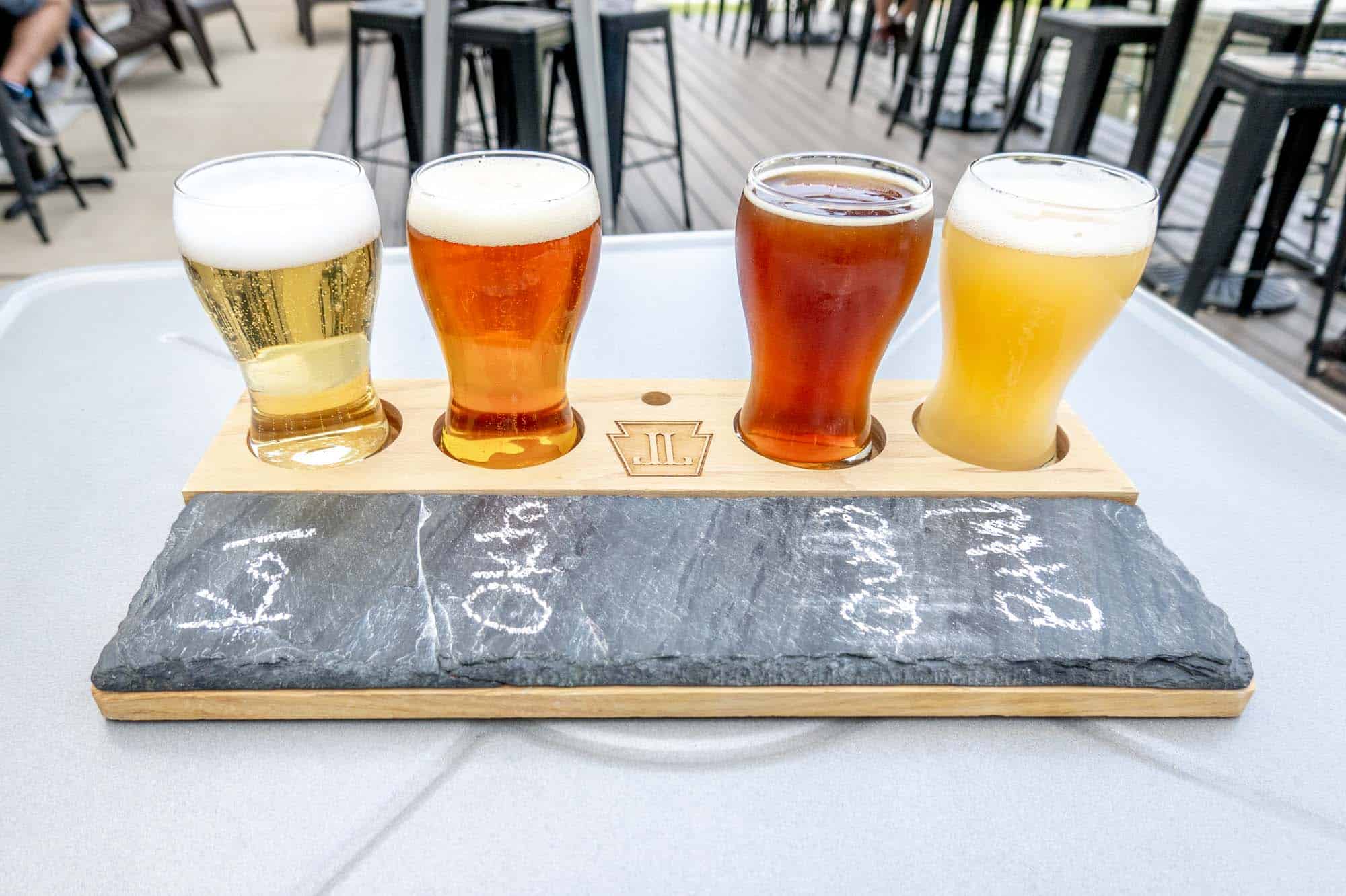 Beer flight on table