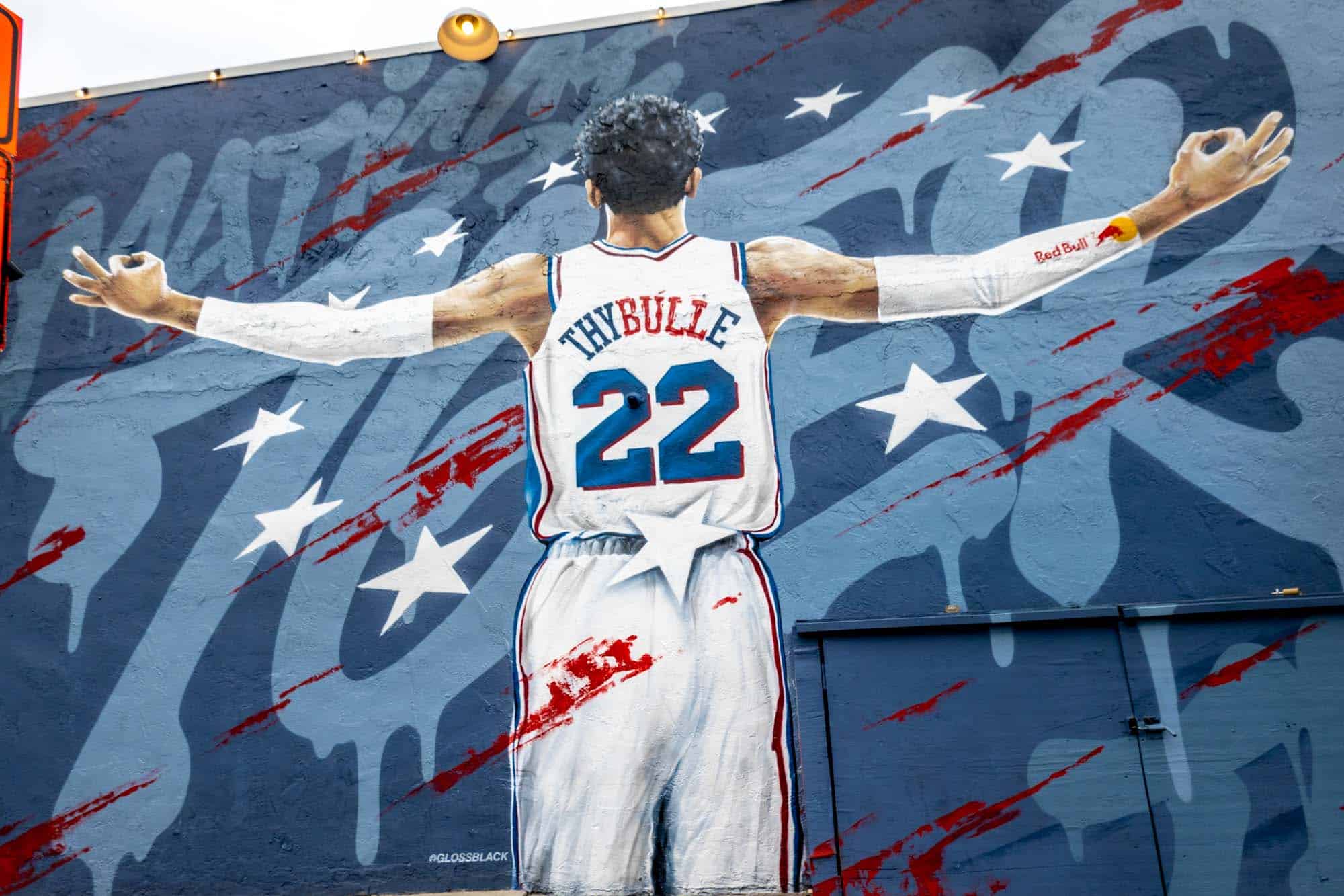 Matisse Thybulle tags mural on Garage Fishtown