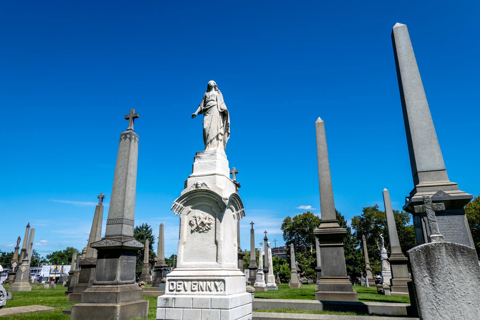 Monuments and obelisks in a cemetery