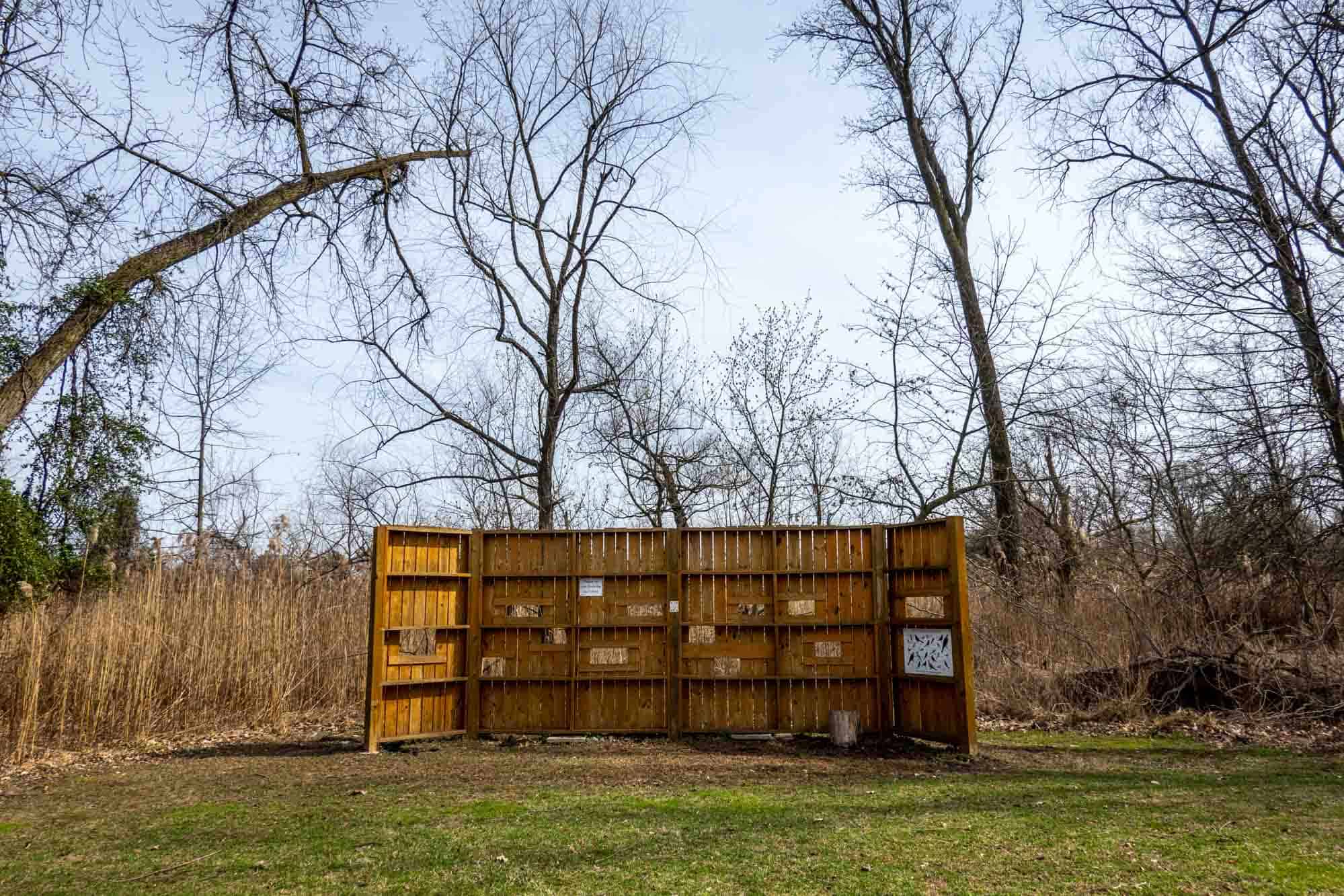 Wooden bird blind in the woods