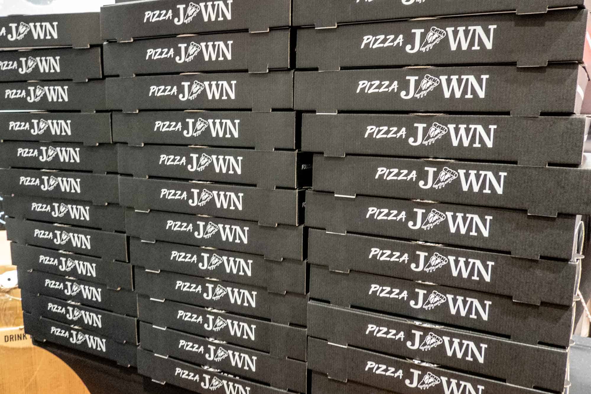 Pizza box saying "Pizza Jawn"