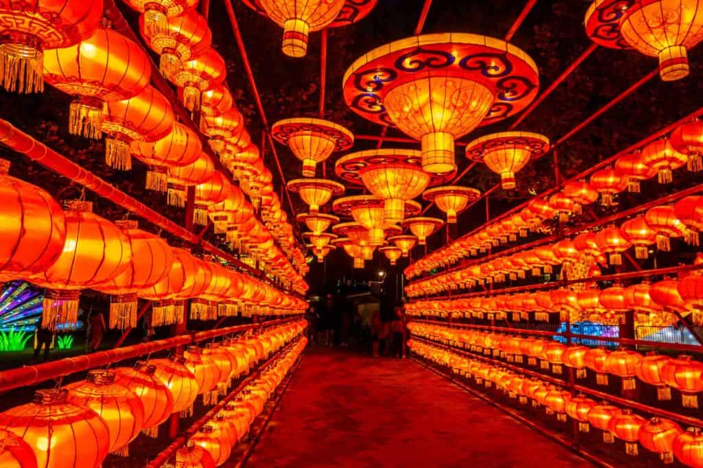 Tunnel made of red lanterns at the Philadelphia Chinese Lantern Festival