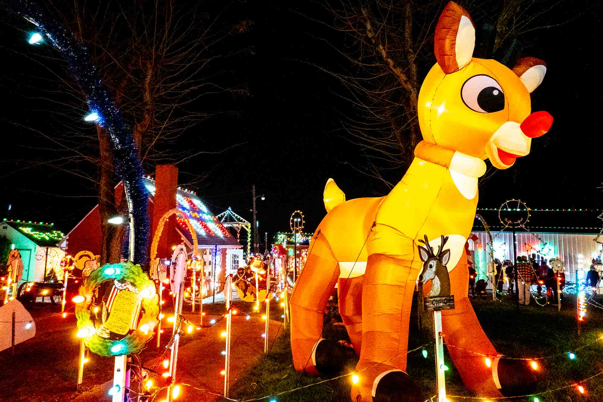 Giant inflatable Rudolph the Red Nosed Reindeer at a Christmas Display
