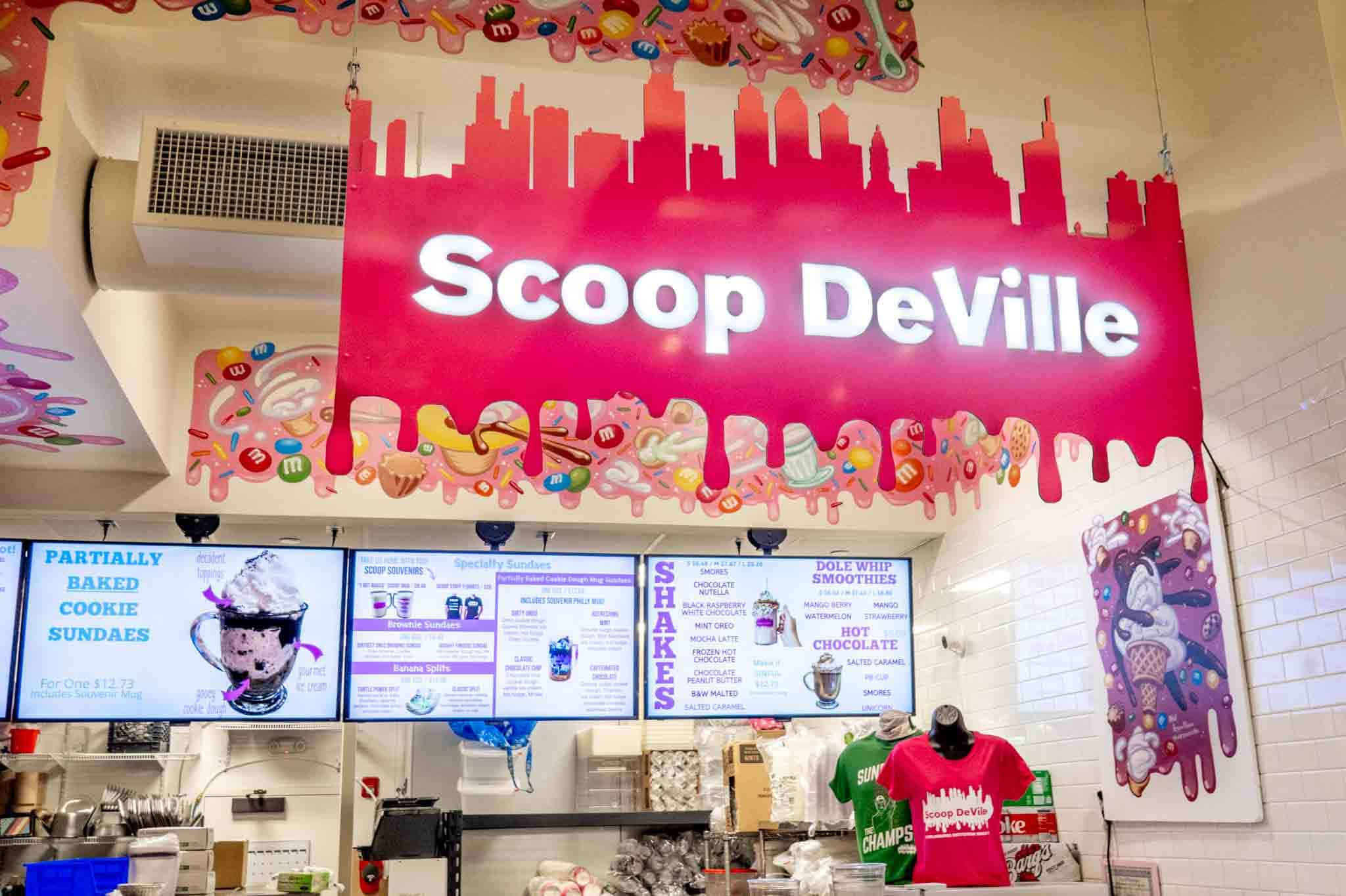 Scoop DeVille food stand with signage and posted menus