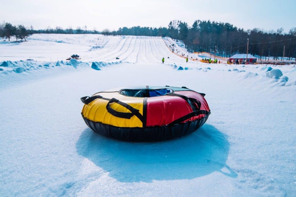 Inner tube on snow at a snow tubing park