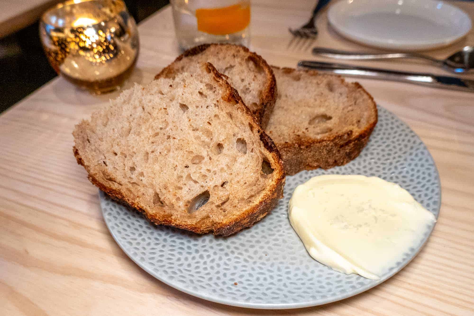 Bread and butter on plate