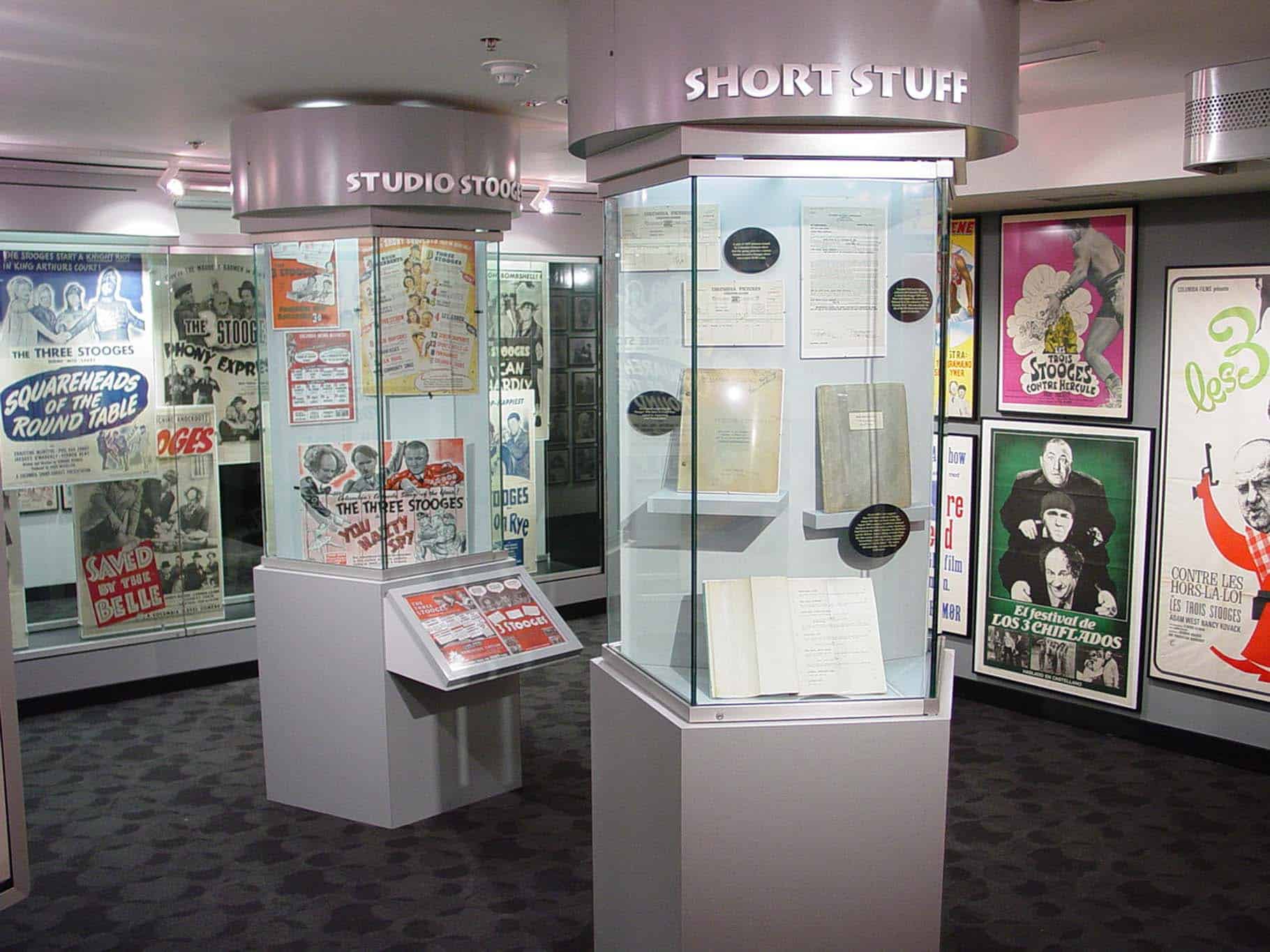 Cases of memorabilia and artifacts in the museum.