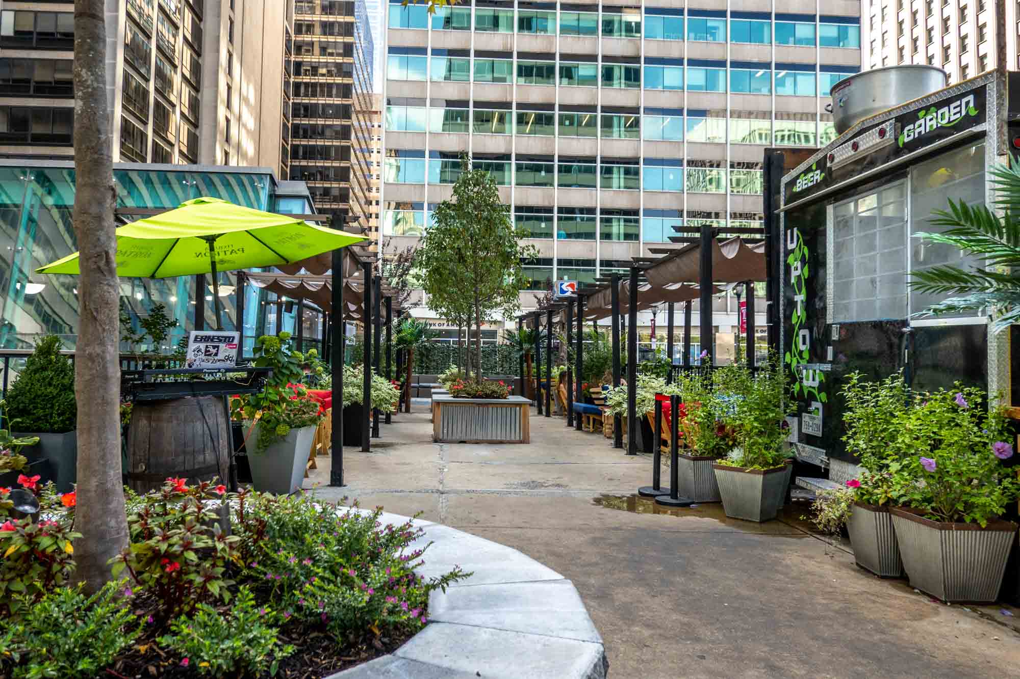 Outdoor pop up garden in a city