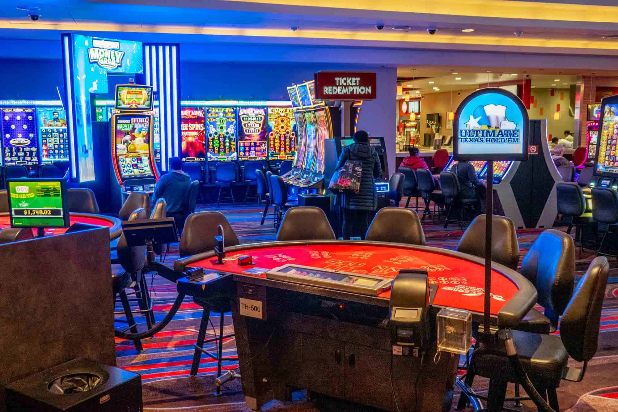 Gaming table and slot machines in a casino