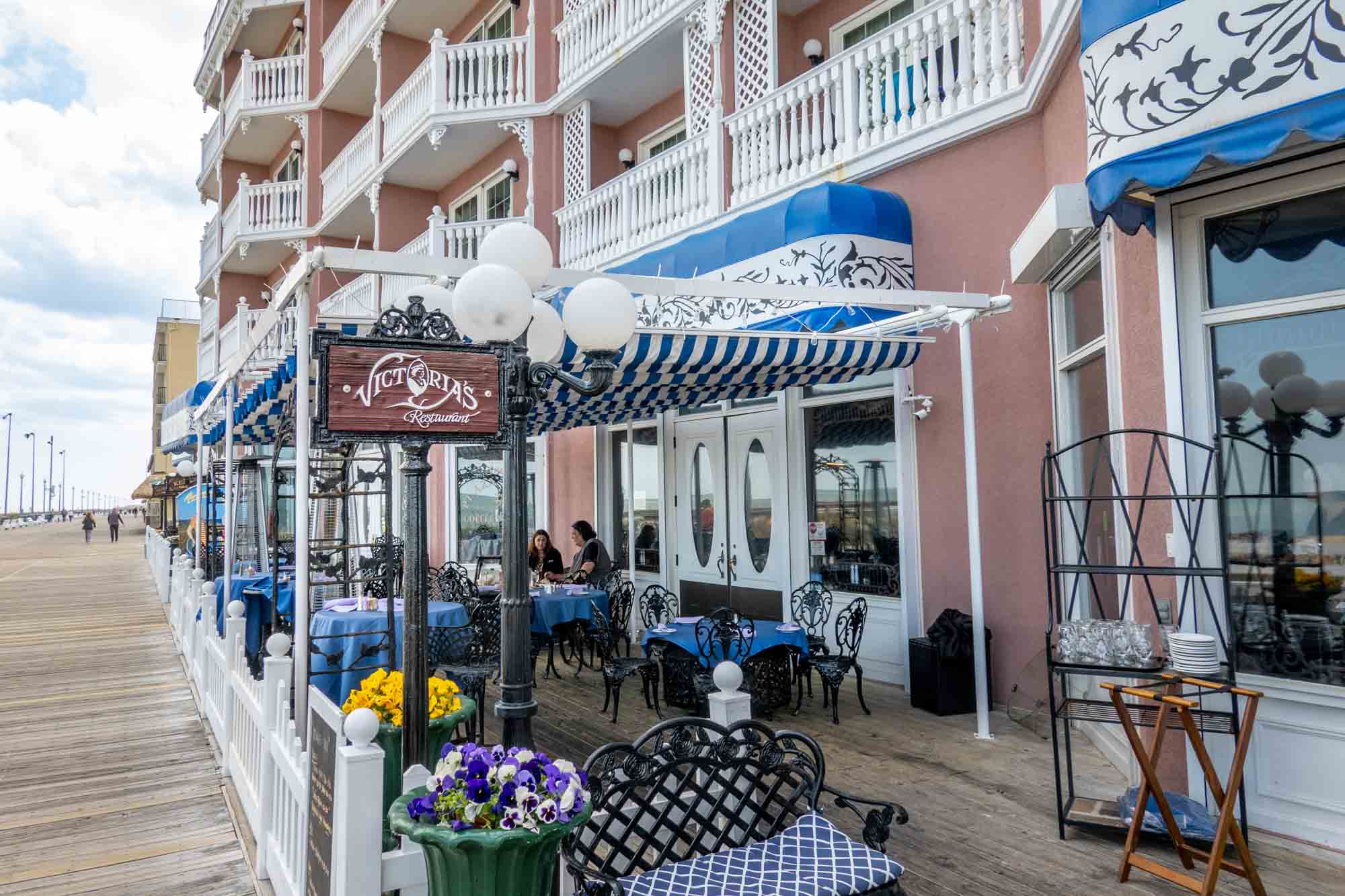 Boardwalk cafe with Victorian decor 