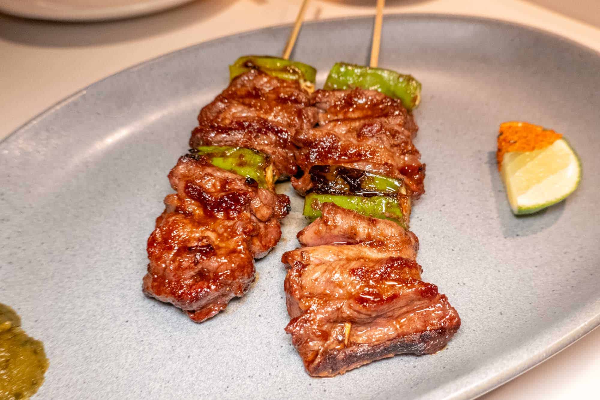 Skewers of short rib from the robata grill